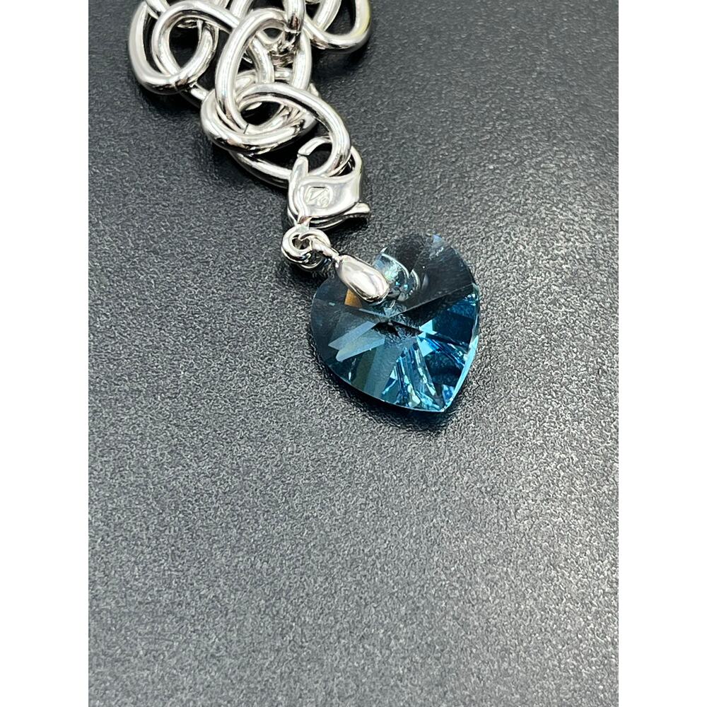 Swarovski Signed Heart Bracelet Birthstone Blue Aquamarine Heart‎ Something Blue - Picture 6 of 10